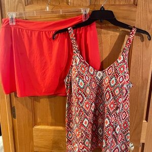 Vibrant Patterned Swim Top and Skirt Set